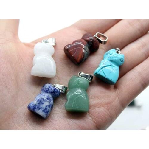 Wholesale 12Pcs/lot Natural Stone Semi-precious Pendants Charms Cat Pendulums For Jewelry Necklace Making Free Shipping