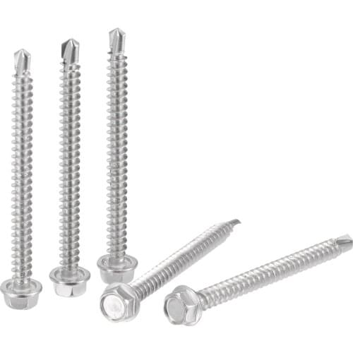 Uxcell Hex Washer Head Self Drilling Screws, #8 x 50mm 410 Stainless Steel Self Tapping Sheet Metal Screw 100pcs