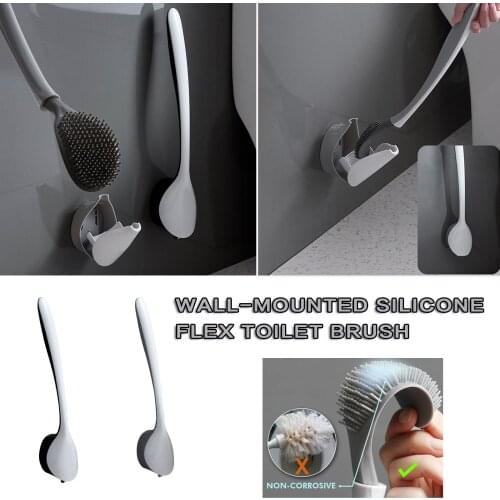 Toilet Brush Wall-mounted Silicone Retractable Toilet Brush No Dead End Silicone Wc Bathroom Hanging Cleaning Brush Cleaner Set
