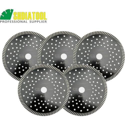 SHDIATOOL 5pcs 180MM Diamond Hot Pressed Diamond Turbo SAW Blade for Hard Material Ceramic Tile Granite Cutting DISC