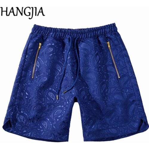 Blue Paisley Jacquard Shorts Men Hip Hop 2020 Summer Streetwear Embroidery Shorts Bandanna Fashionable Loose Casual Knee Length