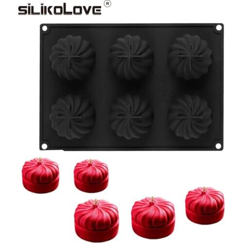 SILIKOLOVE 6 Holes Spiral Pumpkin Silicone Mold Cake Decorating Mold Mousse DIY Baking Tools Pudding Pies Brownie Dessert Mould
