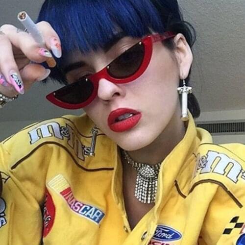 Vintage Half Frame Sunglasses Women Cat Eye Small Black White Red Colorful Transparent Sun Glasses female male gafas de sol
