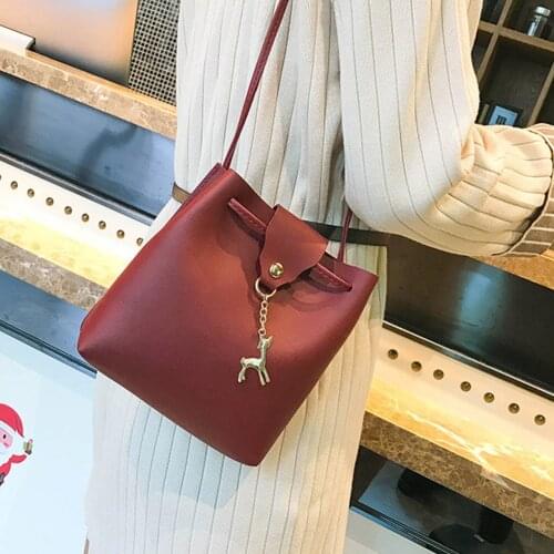 PU Leather Bucket Bags large Capacity Tote Bag Women Handbag Casual solid color Shoulder Messenger Bags for Ladies Purse