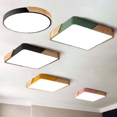 LED Ceiling Lights Led Ceiling Lamp Living room kids Bedroom Lights Square Round Wooden Kitchen fixture Dimmable Macaron Colors