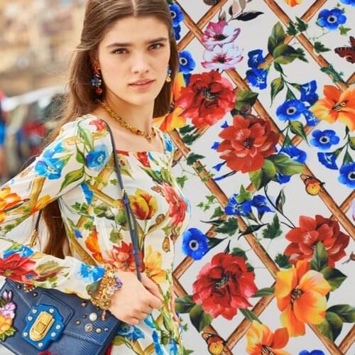 The Fence Design Digital Printing Cheap Chiffon Fabric For Dress Fashion Printed Fabrics Cloth Costura Vestidos Tissu au Metre