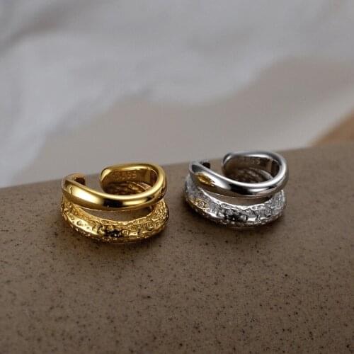 ONLY 1PC Authentic 925 Sterling silver Double Rows Foil Clip on Cuff Earrings (No pierced) ear-Bone C-E5105