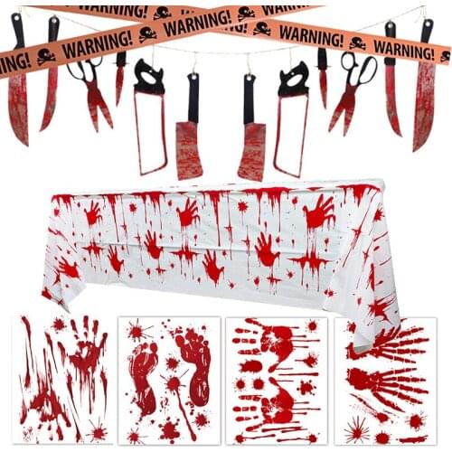 Halloween Decoration Diy Footprint Blood Wall Stickers Happy Halloween Banner Pendant Horror Bloods Knives Props Party Supplies