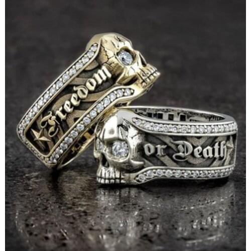 Unique mens Retro skull letter ring alloy ring punk motorcycle jewelry gift rings for men