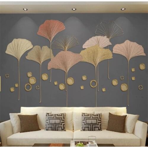 Wellyu Custom large-scale mural creative ginkgo leaf golden fashion relief line TV background wallpaper Papel de parede