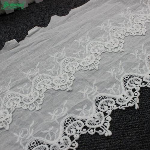 YACKALASI 7 Yds 100% Cotton Lace Eyelet Embroidered Fabrics Swiss Cotton Voile Appliqued 3D Flower Trims Diy NatureWhite 25cm