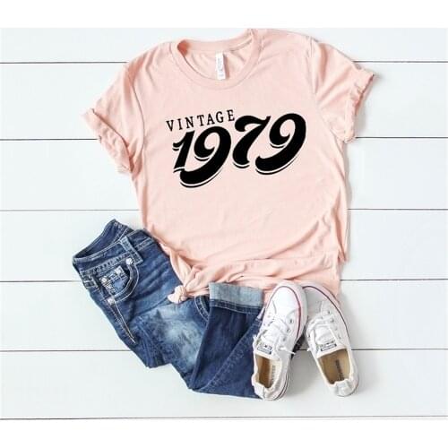 VINTAGE 1979 T-shirt 40th Forty Birthday T Shirt Women Top Letter Print Party Female Tops Short Sleeve Summer QZPA