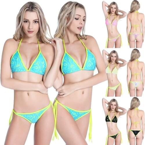 2021 New Summer Sexy Split Type Lace Bikini Black Blue Yellow Low Waist Bathing Suit for Woman Sexy Swimwear for Woman