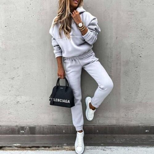 Womens Leisure Sports Two Piece Suit Soild Sweatshirts Pullover Hoodies And Pants 2 Pieces Set Outfits Solid Casual Tracksuit