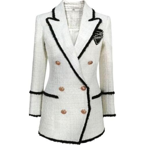 Small Suit women Spring autumn small Fragrant Double Breasted Tweed Blazer White and Black Suit