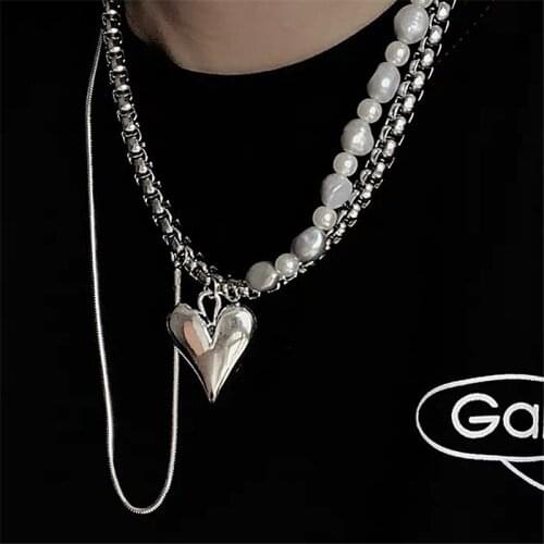 Punk Girl Choker Tasselled Clavicle Chain New Tide Cool Heart Pendant Pearl Necklace For Women Fashion Jewelry Gifts Accessories