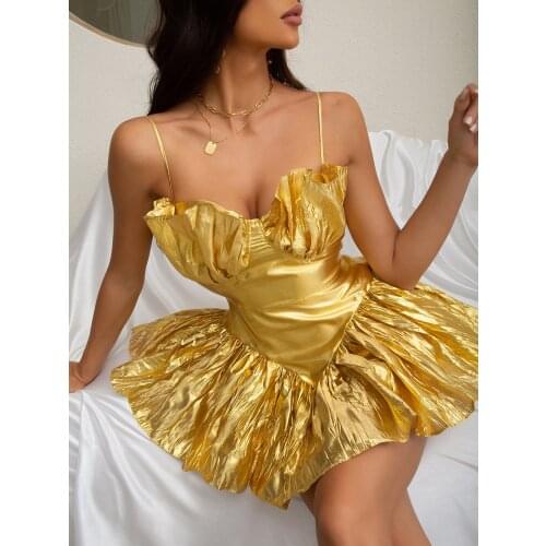 Hot Women Summer Ladies Sexy Sleeveless Backless Gold Silver Mini Bodycon Dress 2021 Elegant Evening Party Club Dress Vestido