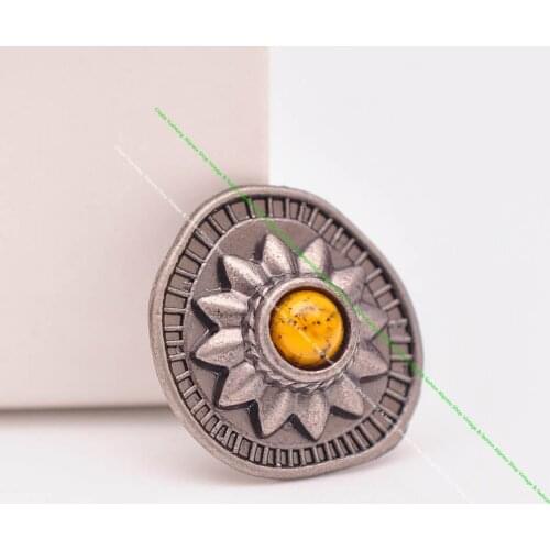 10Pcs 19*18mm Vintage Silver Japan Sun Flower Green Turquoise Conchos for DIY Leathercraft Wallet Leather Belt Hat Apparel