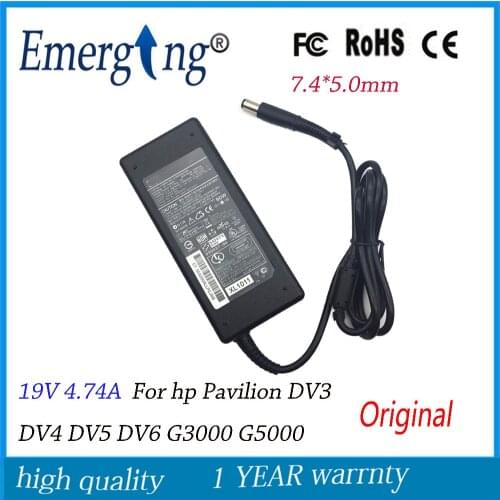 19V 4.74A 7.4*5.0mm Charger Power Supply Original AC Adapter For Hp Pavilion DV3 DV4 DV5 DV6 G3000 G5000 G6000 G7000 Notebook