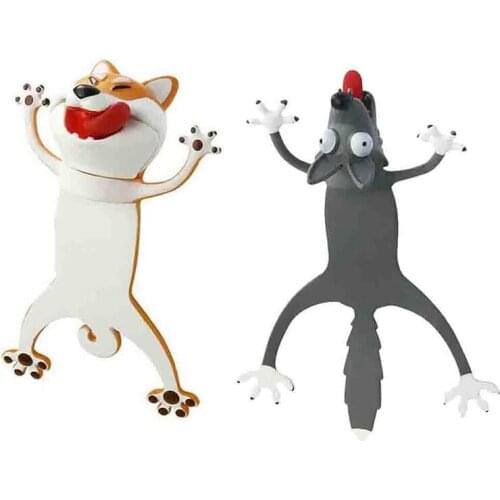 2Pcs Animal Bookmarks 3D Stereo Cartoon Lovely Bookmark Novelty Funny Student Stationery Gift Bookmark for Kids