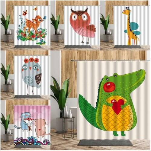 3D Childrens Cute Cartoon Shower Curtain Crocodile Owl Cat Bathroom Decoration Waterproof Bath Curtains Bathtub Screen With Hook