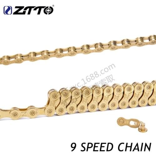 ZTTO 9 Speed Chain Road MTB Mountain Bike Road Bicycle Titanium Nitride Coating Gold Compatible For Bicycle Parts K7