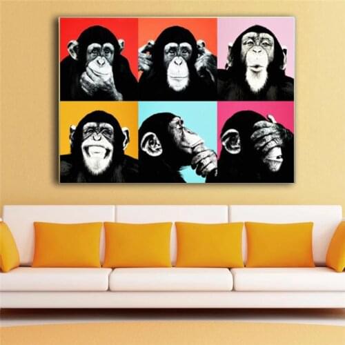 Abstract Funny Monkey Canvas Paintings On The Wall Art Posters And Prints Animals Graffiti Art Pictures For Kids Room Wall Decor
