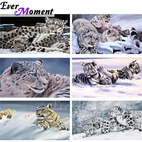 Ever Moment Diamond Painting Decor White Leopard Tiger Snow 5D DIY Full Square Mosaic Diamond Embroidery Bead Artwork ASF1940