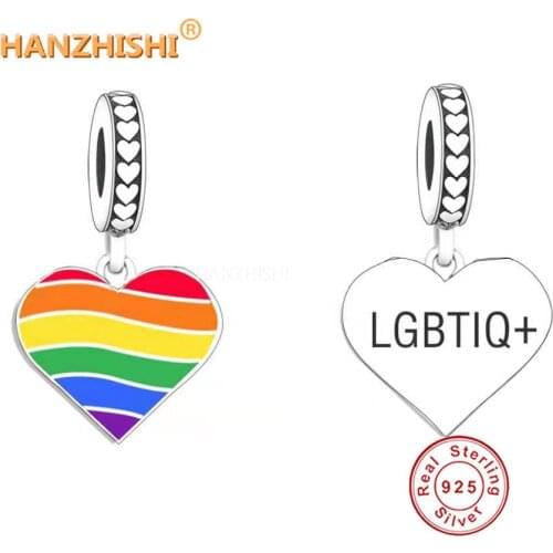 Wholesale Price 925 Sterling Silver Colourful Heart Dangle Charms Beads Fit Bracelet Necklace Jewelry Gift for Women Men
