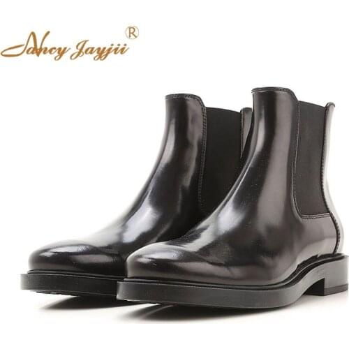 Women Shoes Adult Ladies Female Chelsea Boots Patent Leather Ankle Round Toe Square heels Spring/Autumn Fashion Leisure 2019