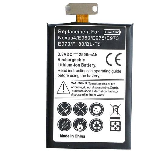 Ciszean 2500mAh BL-T5 Replacement Li-ion Battery For LG Google Nexus4 Nexus 4 Optimus G E960 E970 E973 E975 F180 LS970 Free Ship