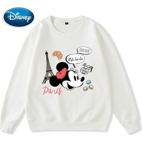 Disney Chic Fashion Paris Minnie Mouse Letter Cartoon Print Unisex Women Couples Sweatshirt Long Sleeve Tops 9 Color Female