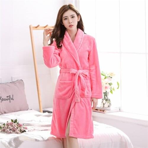 Home Dressing Gown Intimate Lingerie V-neck Sleepwear Pink Solid Colour Robe Nightgown For Female Kimono Bathrobe Gown With Belt