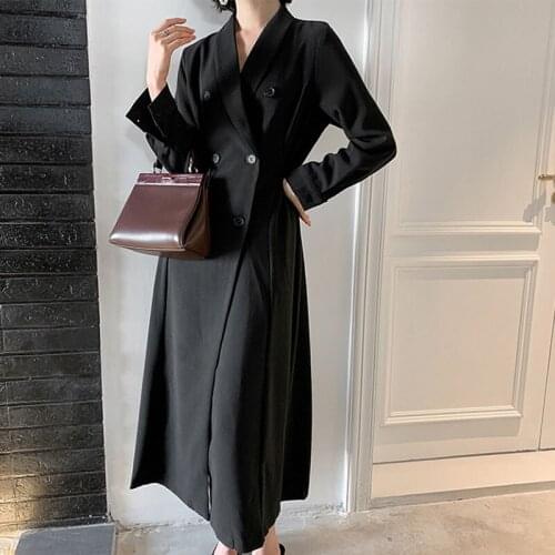 Elegant Double breasted Women Black Dress Ladies Office Blazer Dresses Plus size Autumn Vintage Female Party Dress Suit