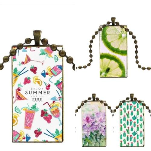 Flamingos Flowers Plants Fruit Cactus Diy Design Fashion Vintage Glass Women Rectangle Necklace Pendants For Women Wedding