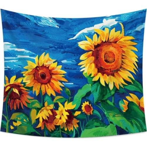 Hot Sale Home Tapestries Hanging Blanket Sunflower Oil Painting Rectangle Valance Practical Picnic Cloth Shawl Home Sofa Cover