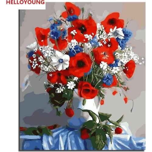 HELLOYOUNG Digital picture drawing Painting by numbers Pretty Flower oil paintings chinese scroll paintings Home Decor