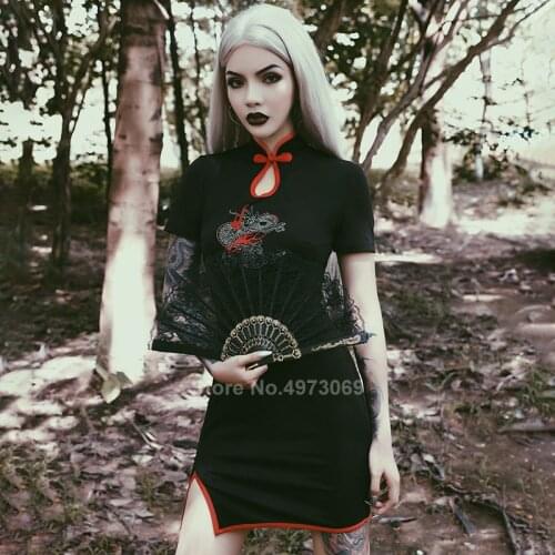 Chinese Dress Qipao Embroidery Dragon Cheongsam Mandarin Collar Split Sexy Gothic Vestido Evening Party China Oriental Clothes