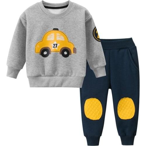 ZWY1184 Fashion Boys T-Shirt New Style Kids Long Sleeve T-Shirts + Pants Childrens Cotton Clothes Baby Boy Girls 2PCS Suit
