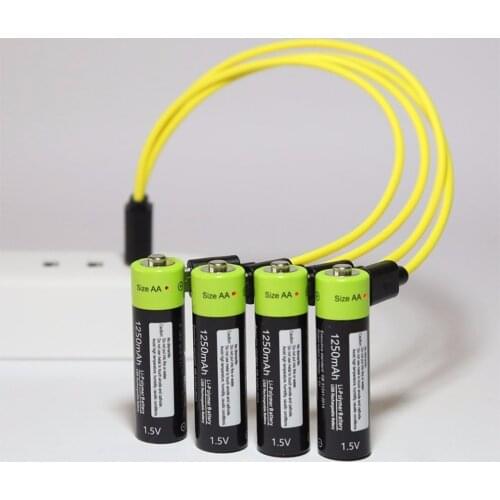 ZNTER 4pcs USB Rechargeable Battery Universal AA 1.5V 1250mAh Lithium Polymer Batteries Charged by Micro USB Cable