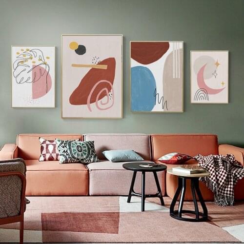 Moon Stars Line Leaf Abstract Landscape Wall Art Canvas Painting Nordic Posters And Prints Wall Picture For Living Room Decor