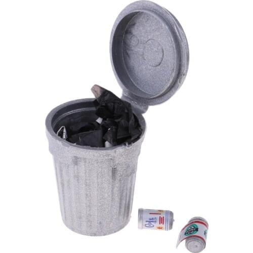 Miniatures Furniture Trash Can For 1:12 Dollhouse Scenes Accessories Silver