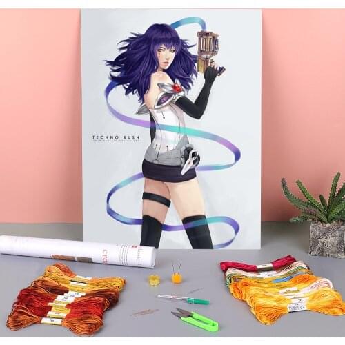 Cartoon Girl Woman Pre-Printed 11CT Cross Stitch Patterns DIY Embroidery DMC Threads Craft Needlework Sewing Handiwork Needle