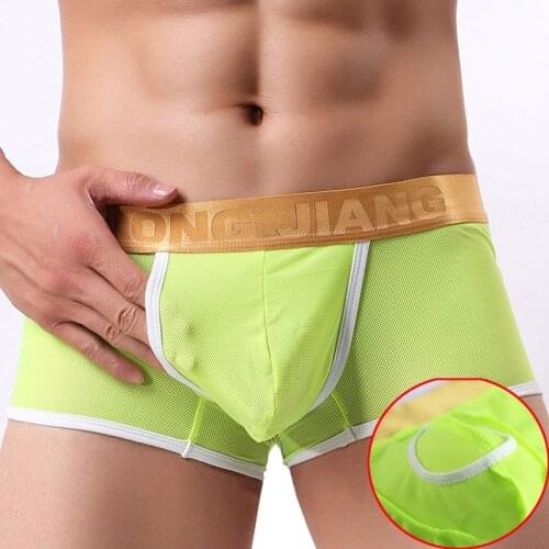 Mens Boxer Mesh Gay Underwear Mens Panties Sexy U Convex Separated Penis Pouch Male Boxer Shorts Thin Ice Silk Man Underpants