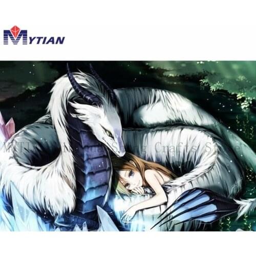 MYTIAN Dragon Love Anime Girl Fantasy Wallpaper Diamond Painting Living Room Home Wall Modern Art Decor Diamond Embroidery Gift