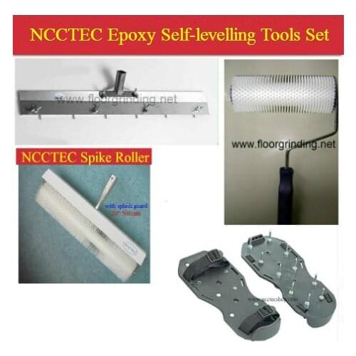 A set of Epoxy Self-levelling cement tool set kit| pin leveller scraper squeegee spike roller spiked shoes industrial self flow