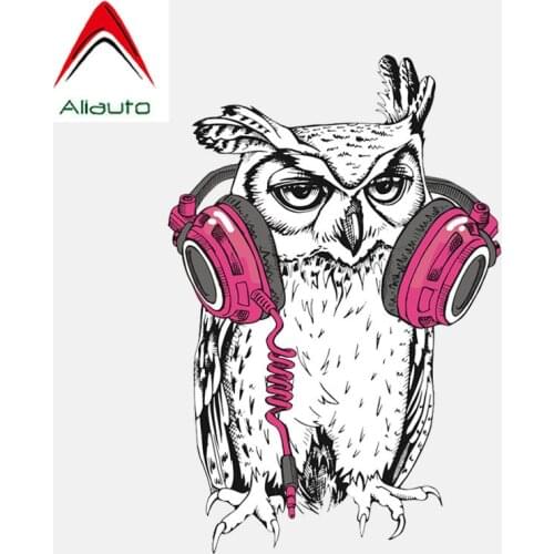 Aliauto Funny Car Stickers Owl Wearing Headphones Auto Decoration Vinyl Decal for Megane 2 Lada Vw Passat B5 Skoda ,15cm*10cm