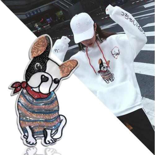 New Dog With Sequined Patches Fashion Applique lron on Patch for Clothes Bags DIY Decal Apparel Accessory 2pcs