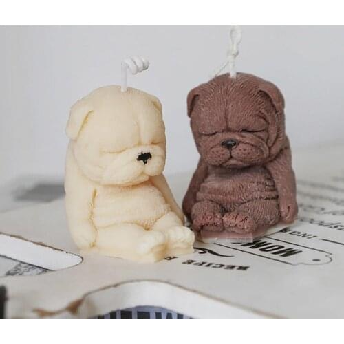 New 3D Bulldog Scented Candle Silicone Mold Cute Sleeping Dog Cake chocolate mold Scented Candle Making Plaster Clay Decoration