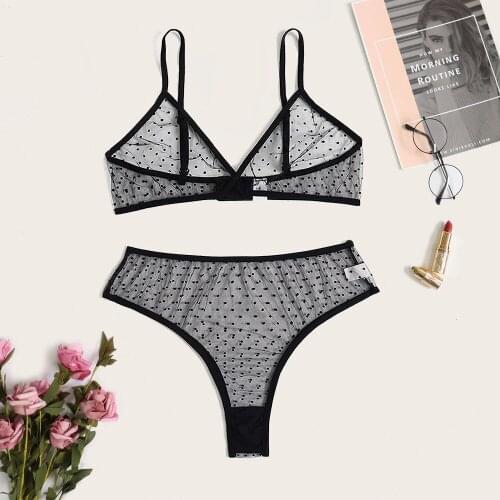 New Bra set Sexy Polka Dot Lingerie set Women Comfortable Transparent Brassiere+Panty Intimates Sexy Lingerie for Girls